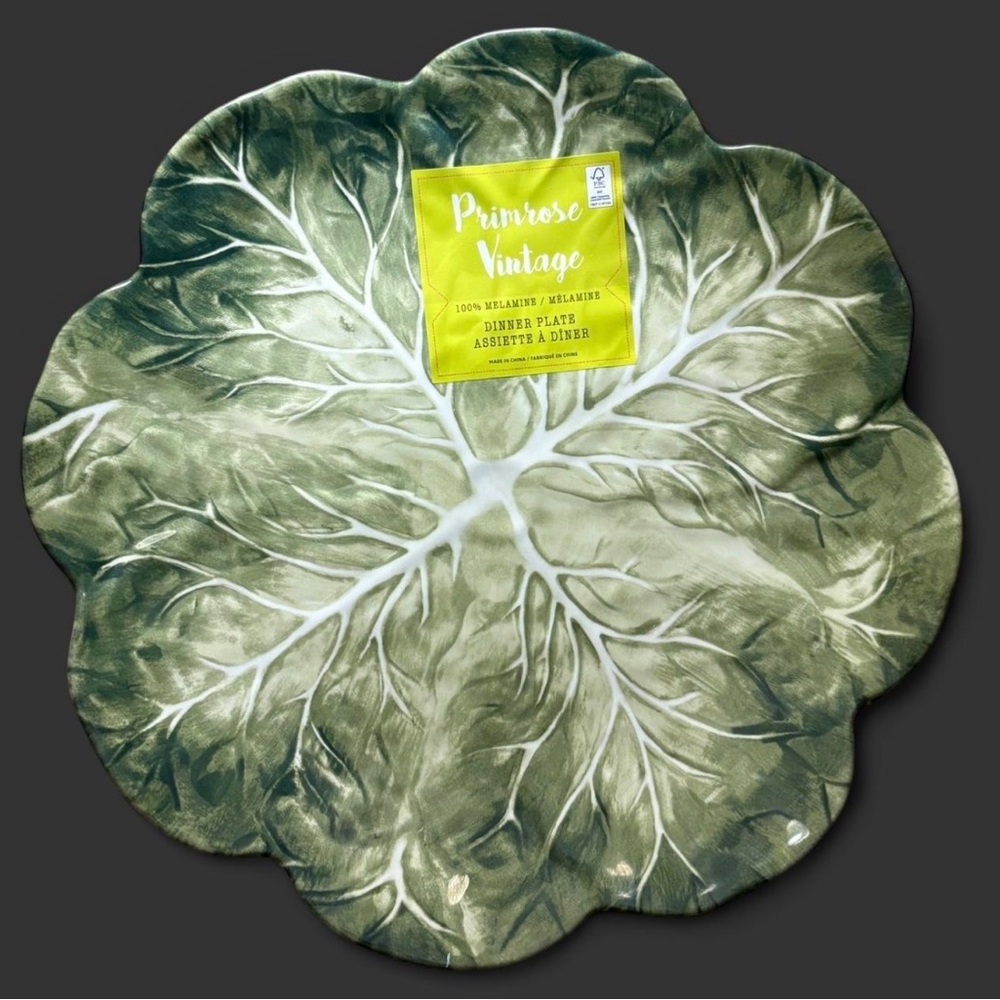 Primrose Vintage 4 Green Cabbage Plates Textured Round Unbreakable Dining Easter